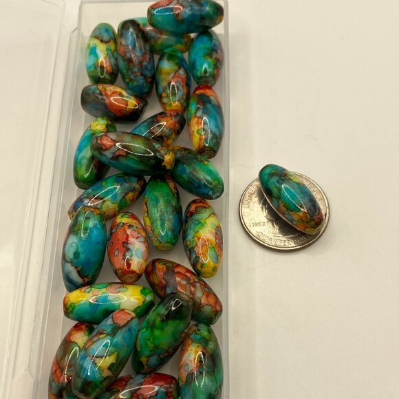 Beads 30 Oblong Glass Beads Hand Painted Colorful beads for making jewelry NEW - Picture 1 of 7
